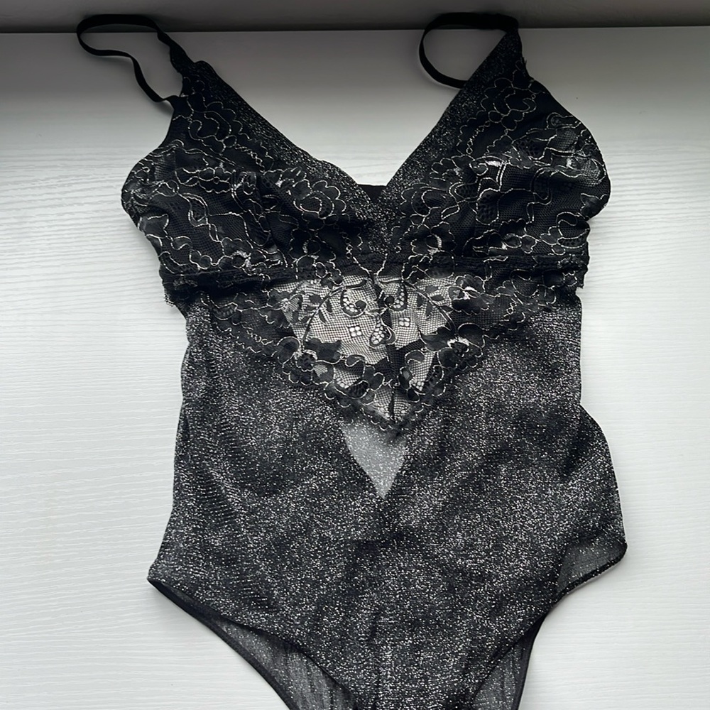 Black lace and mesh bodysuit
